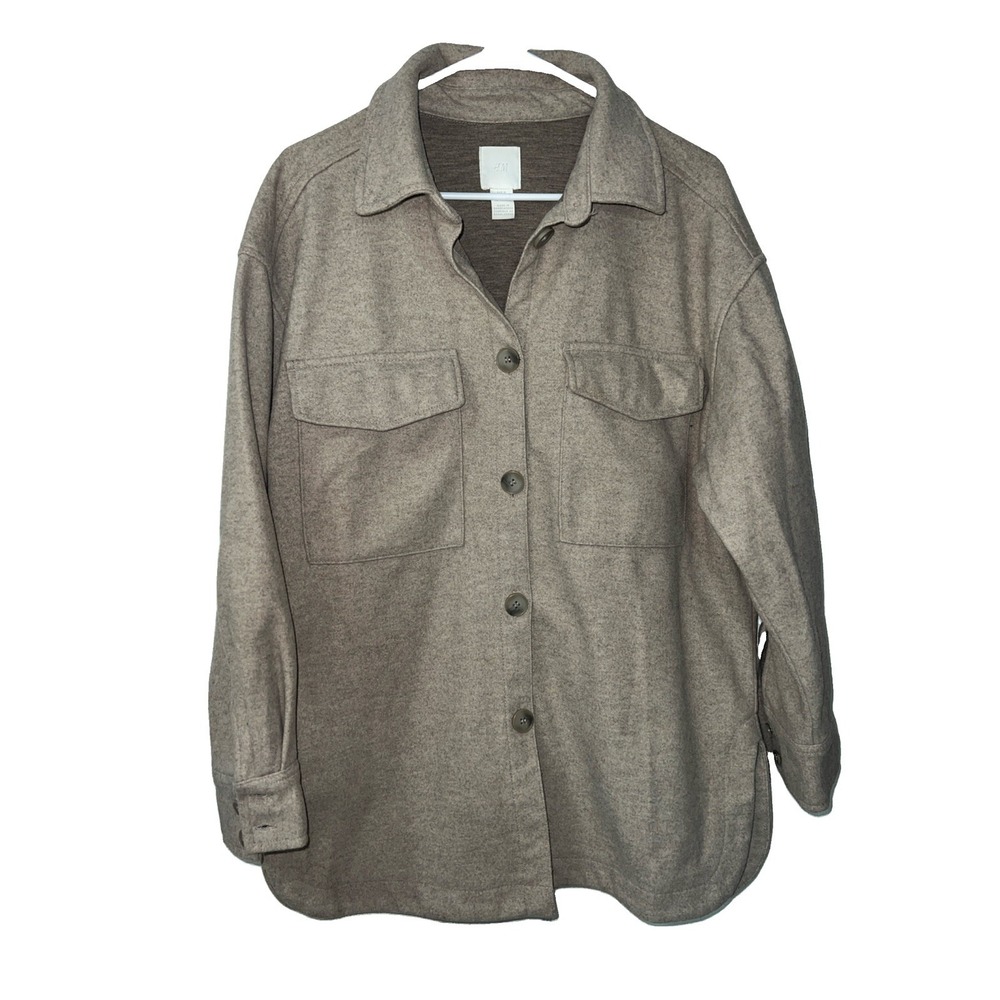H&M Oversized Shacket Round Hem Beige Jacket Oatmeal Neutral Size Women's Medium